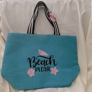 NWT Beach Bag Shoulder Summer Vacation Blue Beach Please Shoulder bag large